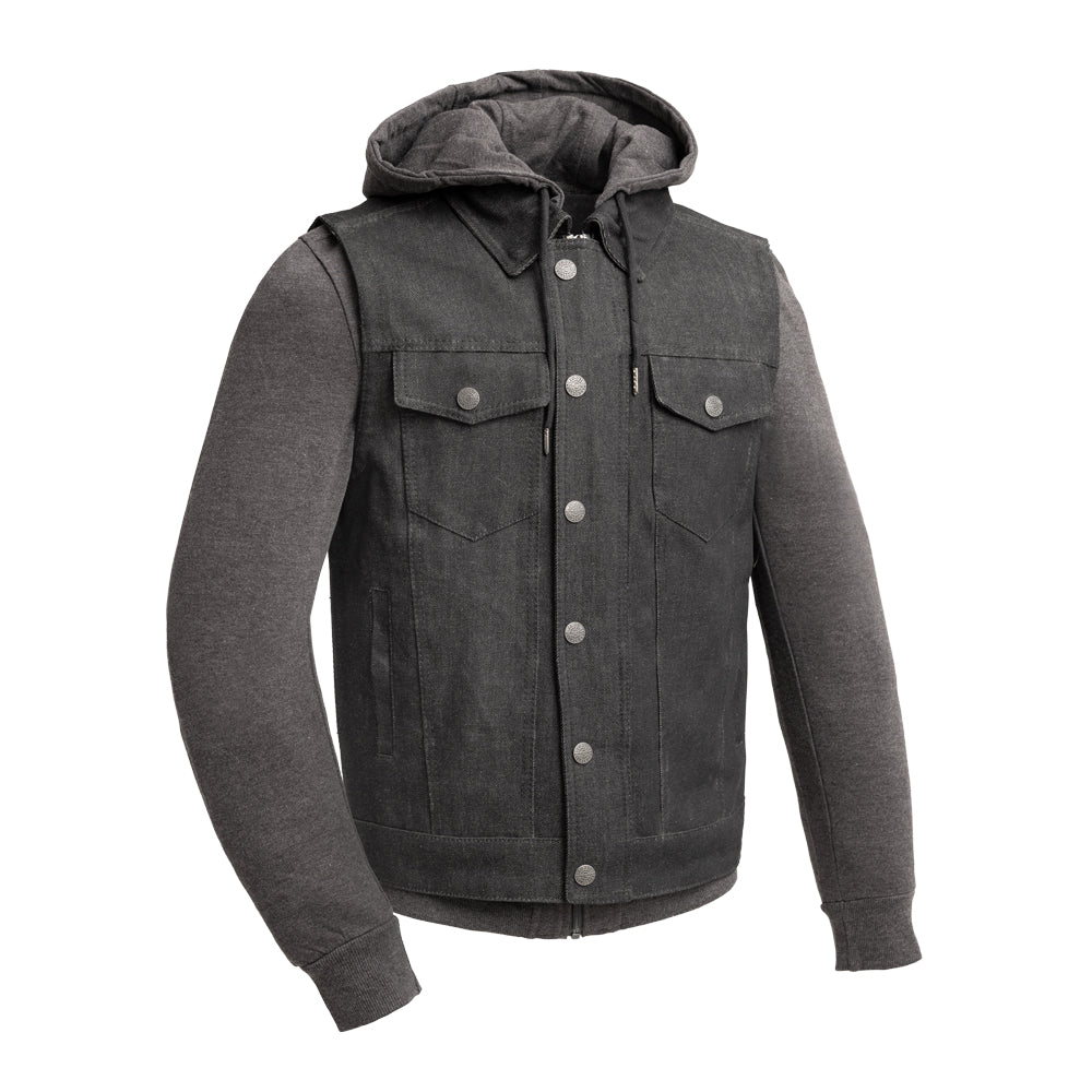 Rook - Men's Motorcycle Denim Vest Men's Denim Vest First Manufacturing Company Grey S